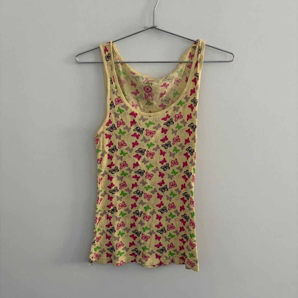 Zoey Beth Womens Ribbed Butterfly Print Tank Top Yellow Large